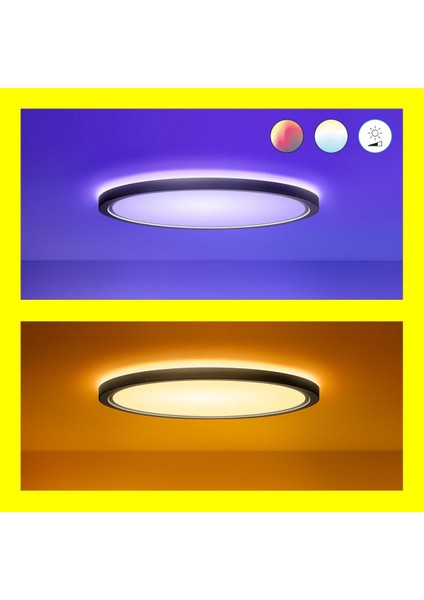 Superslim 32W Beyaz Sıva Üstü Rgb Akıllı LED Yuvarlak Panel Tavan Armatürü 55 cm Çapında 3750 Lumen