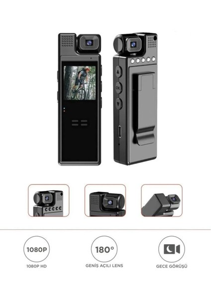 4K 180 Derece Vücut Kamerası Wifi Gece Görüşlü Aksiyon Kamerası