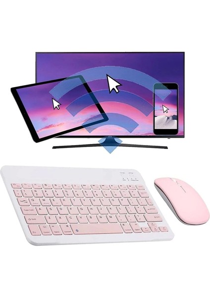 Tüm Cihazlara Uyumlu Akıllı Taşınabilir Şarj Edilebilir Kablosuz Bluetooth Klavye + Mause