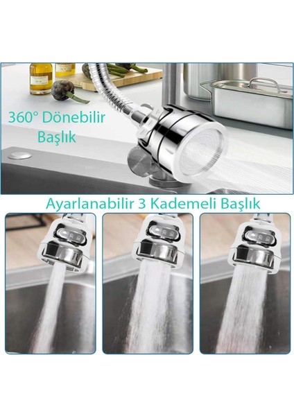 Sunup SN-27117 3 Kademeli Tasarruflu Universal Mutfak Musluk Başlığı Musluk Tayzik Aparatı