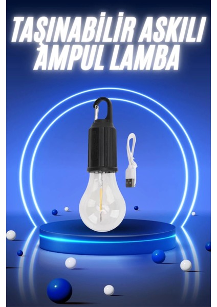 Taşınabilir Şarjlı LED Ampul Askılı Lamba Kamp Bahçe Lambası