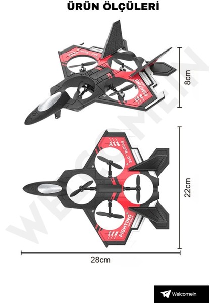 Sünger Gövde 2.4ghz Uzaktan Kumanda LED Işıklı Jet Uçak Drone Başlangıç Seviye (Kırmızı)