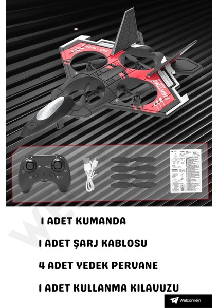 Sünger Gövde 2.4ghz Uzaktan Kumanda LED Işıklı Jet Uçak Drone Başlangıç Seviye (Kırmızı)
