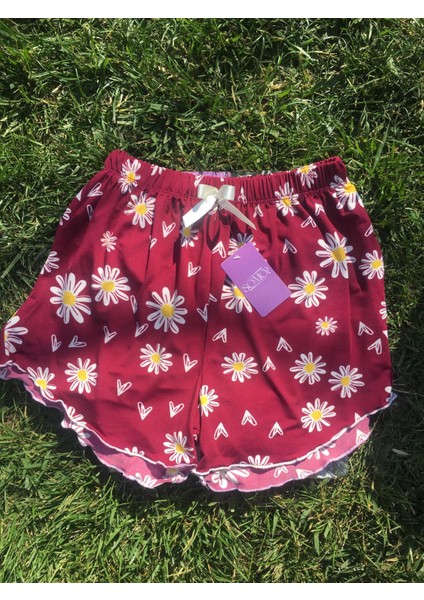 Kadın Çiçekli Fırfırlı Şort Pijama Altı