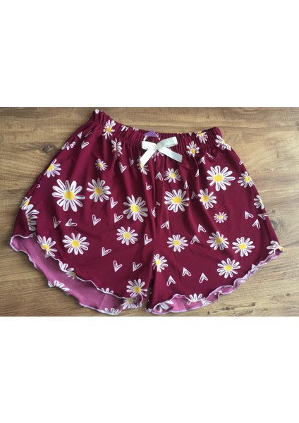 Kadın Çiçekli Fırfırlı Şort Pijama Altı modelleri