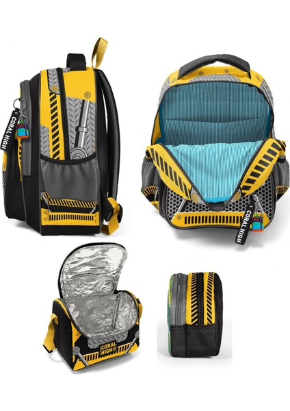 Üç Bölmeli Siyah Sarı Robot, Erkek Çocuk, Ilkokul Üçlü Okul Çanta Seti fiyatları