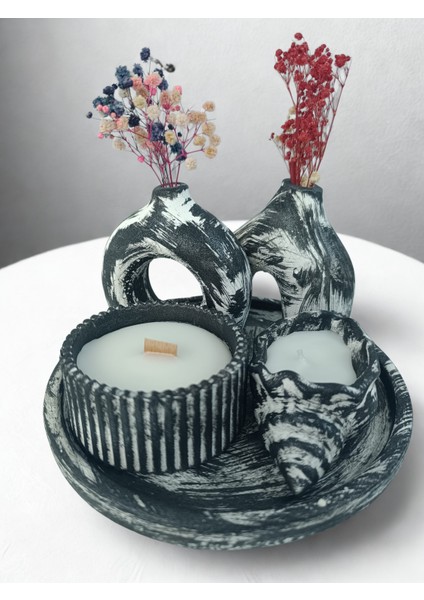 Crafts Tasarım 4 Lü Dekoratif Mum Seti Siyah - Beyaz Renkli