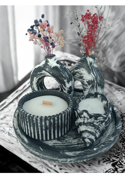 Crafts Tasarım 4 Lü Dekoratif Mum Seti Siyah - Beyaz Renkli fiyatları