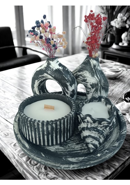 Crafts Tasarım 4 Lü Dekoratif Mum Seti Siyah - Beyaz Renkli fırsatları