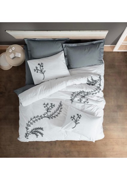 Cotton Box Brode Ranforce Çift Kişilik Nevresim Takımı Ivy Gri