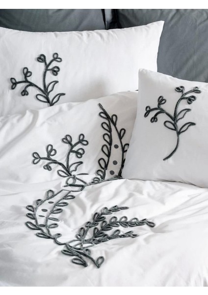 Cotton Box Brode Ranforce Çift Kişilik Nevresim Takımı Ivy Gri