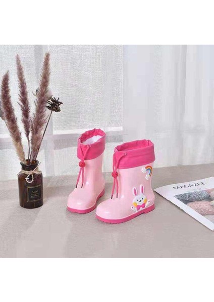 Junisteps Su Geçirmez Kauçuk Sevimli Hayvan Karakterli Çocuk Yağmur Bot - Pembe