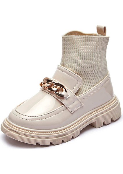 Rugan Gold Zincir Detaylı Çocuk Çorap Çizme - Beyaz