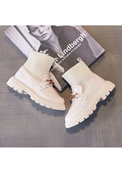 Rugan Gold Zincir Detaylı Çocuk Çorap Çizme - Beyaz fiyatları