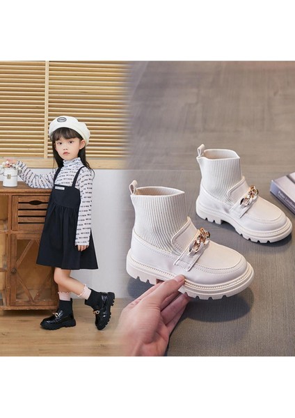 Rugan Gold Zincir Detaylı Çocuk Çorap Çizme - Beyaz fırsatları