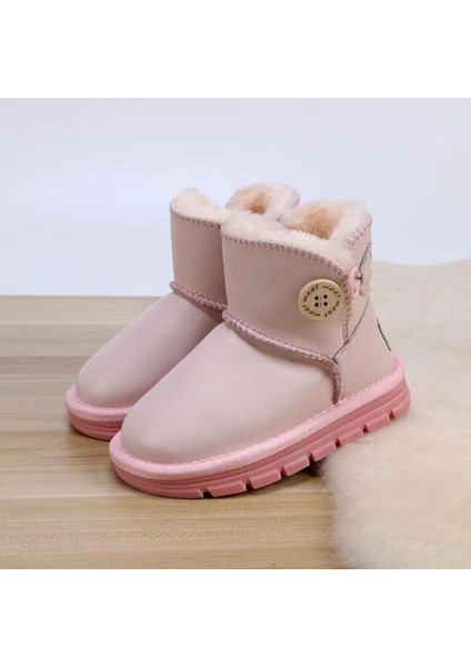 Juisteps Suni Yünlü Düğme Detaylı Deri Çocuk Bot - Pembe