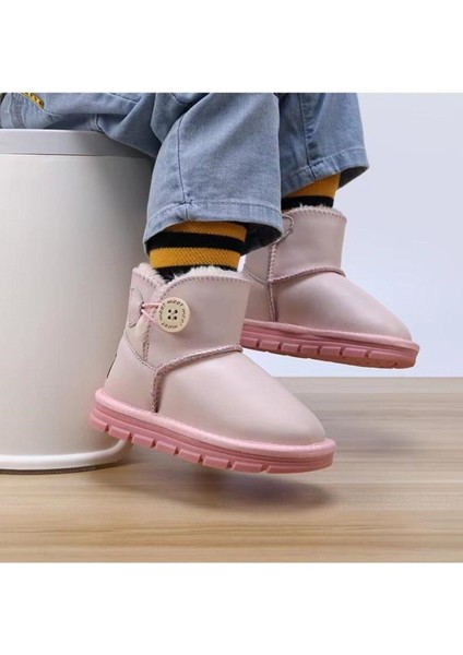 Juisteps Suni Yünlü Düğme Detaylı Deri Çocuk Bot - Pembe