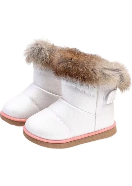 Peluş Tasarım Sıcak Tutan Suni Deri Çocuk Bot - Beyaz