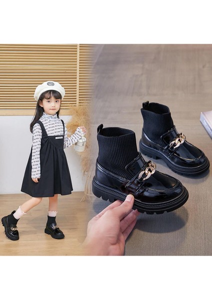 Rugan Gold Zincir Detaylı Çocuk Çorap Çizme - Siyah modelleri