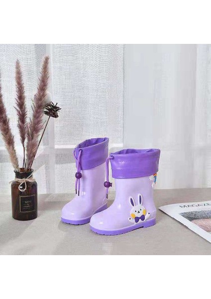 Junisteps Su Geçirmez Kauçuk Sevimli Hayvan Karakterli Çocuk Yağmur Bot - Mor