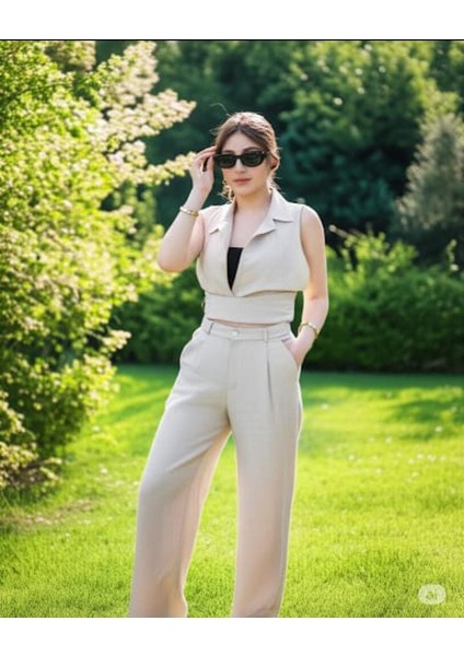 Dreas Keten Taş Rengi Bağlamalı Takım