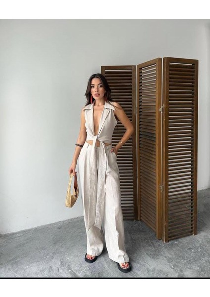 Dreas Keten Taş Rengi Bağlamalı Takım fırsatları