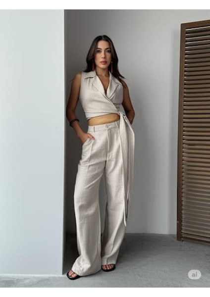 Dreas Keten Taş Rengi Bağlamalı Takım indirimleri