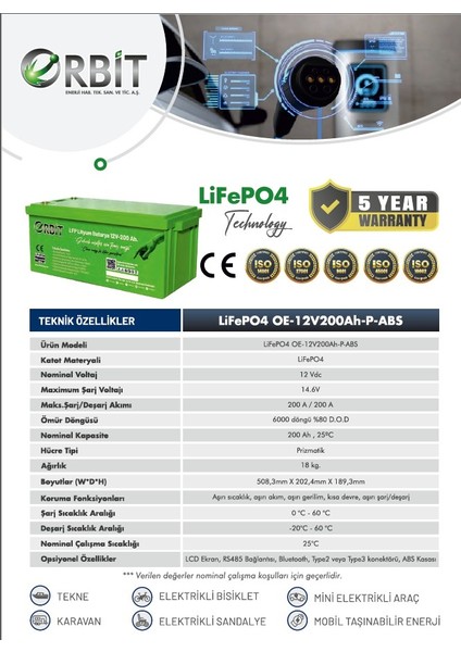 12 V 200 Ah Lifepo4 Akü