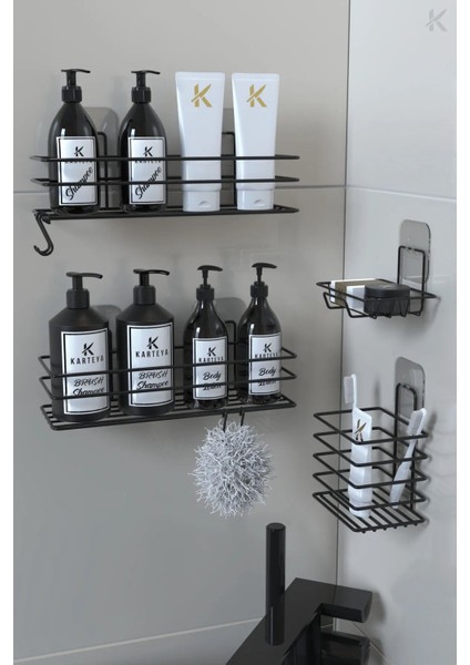 banyo Rafı Düzenleyici Paslanmaz Yapışkanlı Siyah Duş Metal Set Kancalı Sabunluk Diş Fırçalık Rafı fırsatları