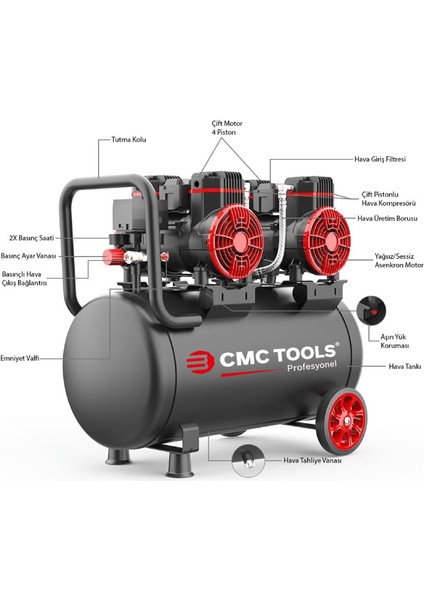 CMC-0913 50 Litre Sessiz Yağsız Hava Kompresörü 4 Hp