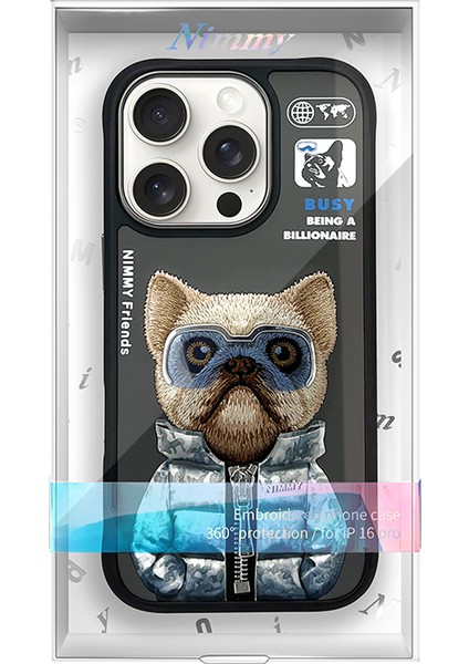 iPhone 15 Pro Uyumlu 3D Gözlük Fermuar Köpek Detaylı Nakış İşlemeli Kabartmalı Cool Cute Kılıf