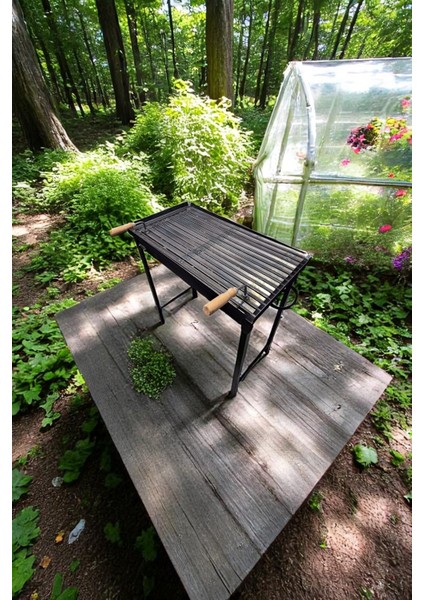 40X70 cm Köfteci Izgarası Oluklu Ahşap Saplı - Izgaralı Demir Mangal Portatif Katlanır Ayaklı modelleri