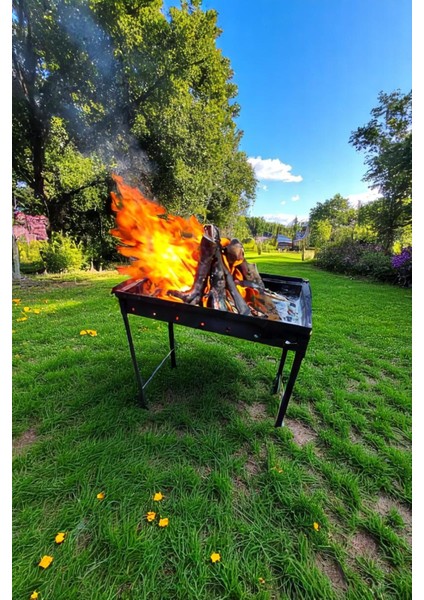 40X70 cm Köfteci Izgarası Oluklu Ahşap Saplı - Izgaralı Demir Mangal Portatif Katlanır Ayaklı fırsatları