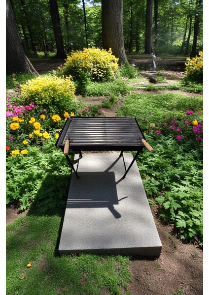 40X70 cm Köfteci Izgarası Oluklu Ahşap Saplı - Izgaralı Demir Mangal Portatif Katlanır Ayaklı indirimleri