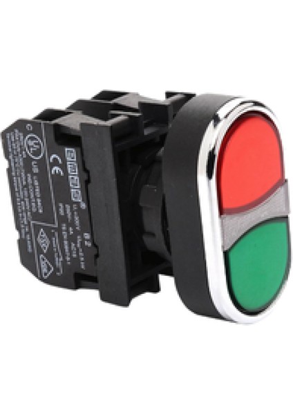 B102K20KY10 B Serisi Plastik 1no+1nc Çiftli Düz Kırmızı-Yeşil (0-I) Baskılı 22 mm Buton