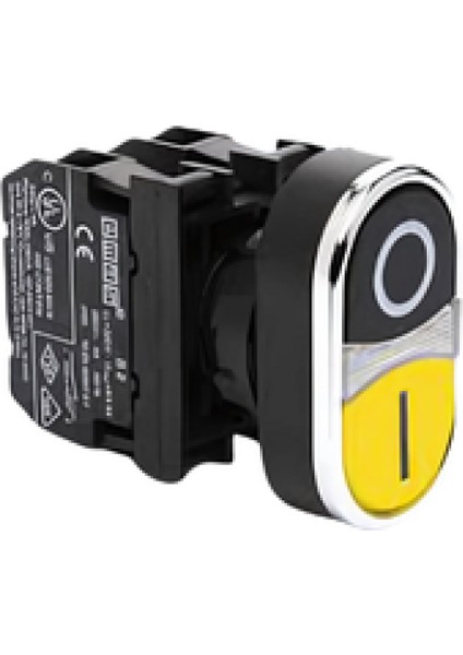 B102K20HS10 B Serisi Plastik 1no+1nc Çiftli Düz Siyah-Sarı (0-I) Baskılı 22 mm Buton