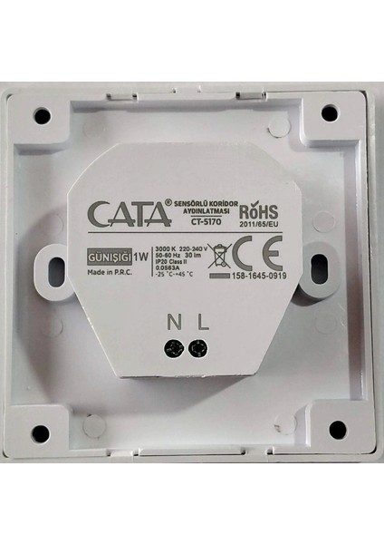 Cata Ct 5170 1W Beyaz Kasa Sensörlü Koridor Aydınlatması 3200K Gün Işığı