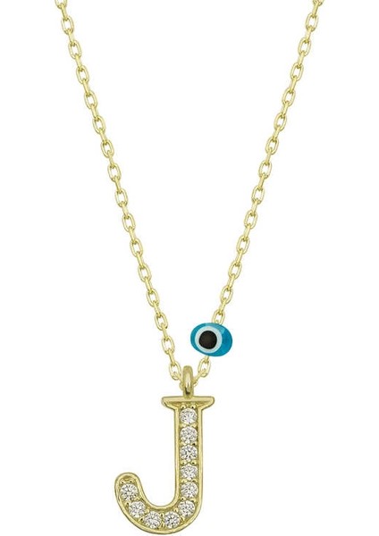 925 Ayar Gümüş Nazar Gold J Harfi Kadın Gümüş Kolye (T6786) (336336)