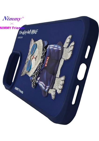 iPhone 15 Pro Max Uyumlu 3D Gözlük Fermuar Kedi Detaylı Nakış İşlemeli Kabartmalı Cool Cute Kılıf