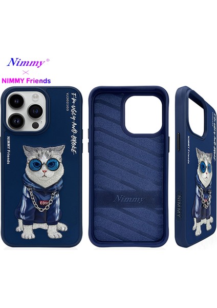 iPhone 15 Pro Max Uyumlu 3D Gözlük Fermuar Kedi Detaylı Nakış İşlemeli Kabartmalı Cool Cute Kılıf