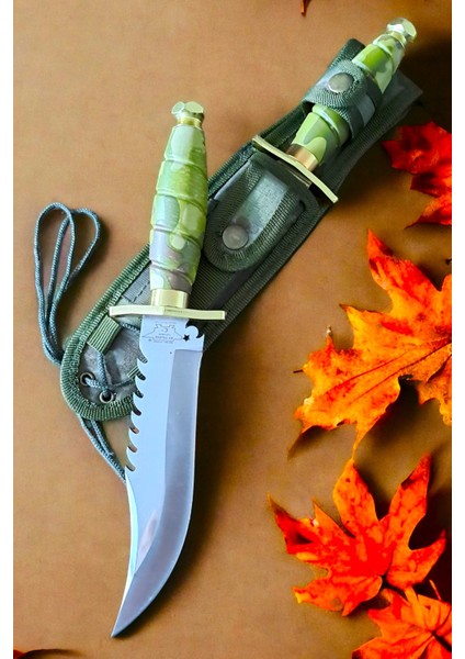 Outdoor Bıçak El Yapımı Dövme Çelik Bıçak Komando Rambo Kamp Av Bıçak Çakı Kılıflı (28 Cm)