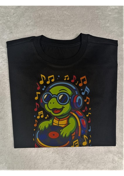 Dj Kaplumbağa Baskılı Pamuklu Unisex Çocuk Tişörtü fiyatları