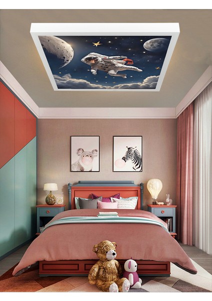 Uzay, Astronot, Yıldız Avize, 60WATT, Beyaz Işık, 60X60 Modern Kare LED Avize, Çocuk Odası Uzay fiyatları