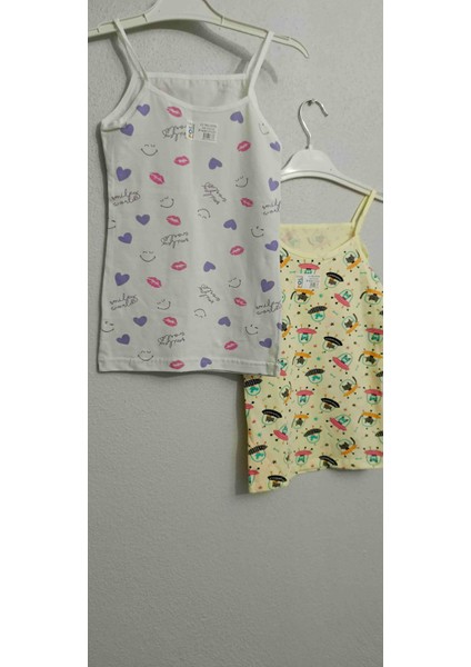 Kız Çocuk Desenli Ince Askılı Atlet -2'li Paket
