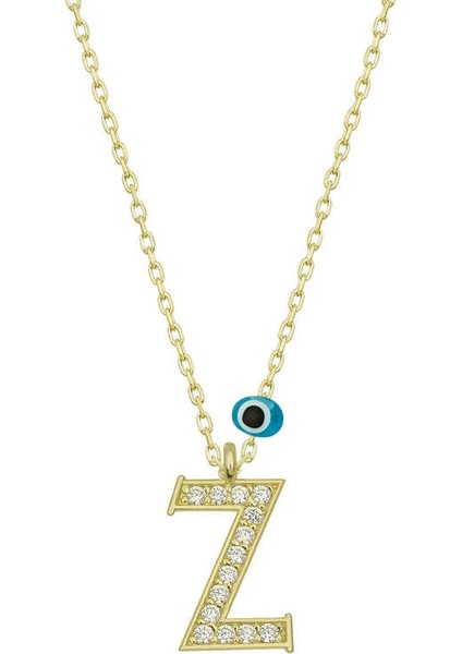 925 Ayar Gümüş Nazar Gold Z Harfi Kadın Gümüş Kolye (T6802) (336336)
