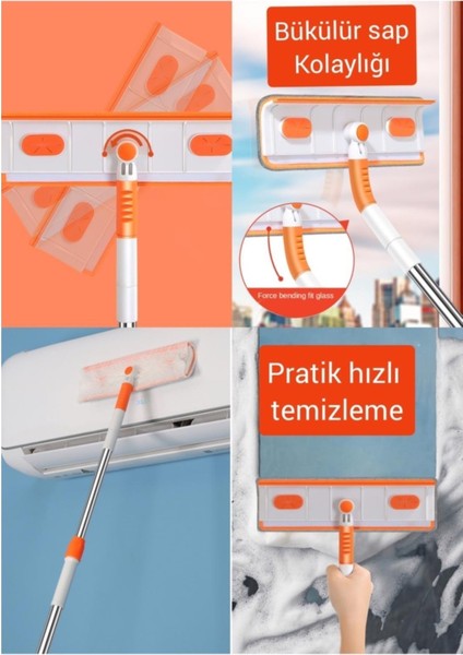 Cam Araba Silme Oynar Başlıklı Çift Taraflı Temizleme Aparatı