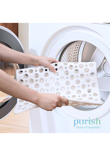 | Banyo Duş Küvet Için Vantuzlu Kaydırmaz, Su Drenajlı, Yumuşak Paspas - Mat Beyaz - 66X36CM