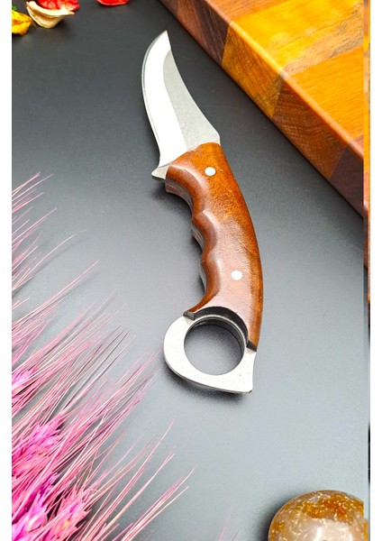 Outdoor Piknik Çakısı Kamp Bıçağı El Yapımı Kılıf Ahşap Ceviz Sap ( 21 cm )