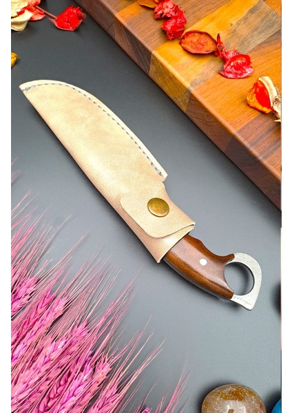 Outdoor Piknik Çakısı Kamp Bıçağı El Yapımı Kılıf Ahşap Ceviz Sap ( 21 cm ) modelleri