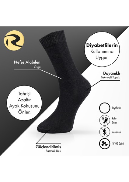 Pamuklu Dıyabetik Erkek Düz Siyah Çorap Premium Tekli